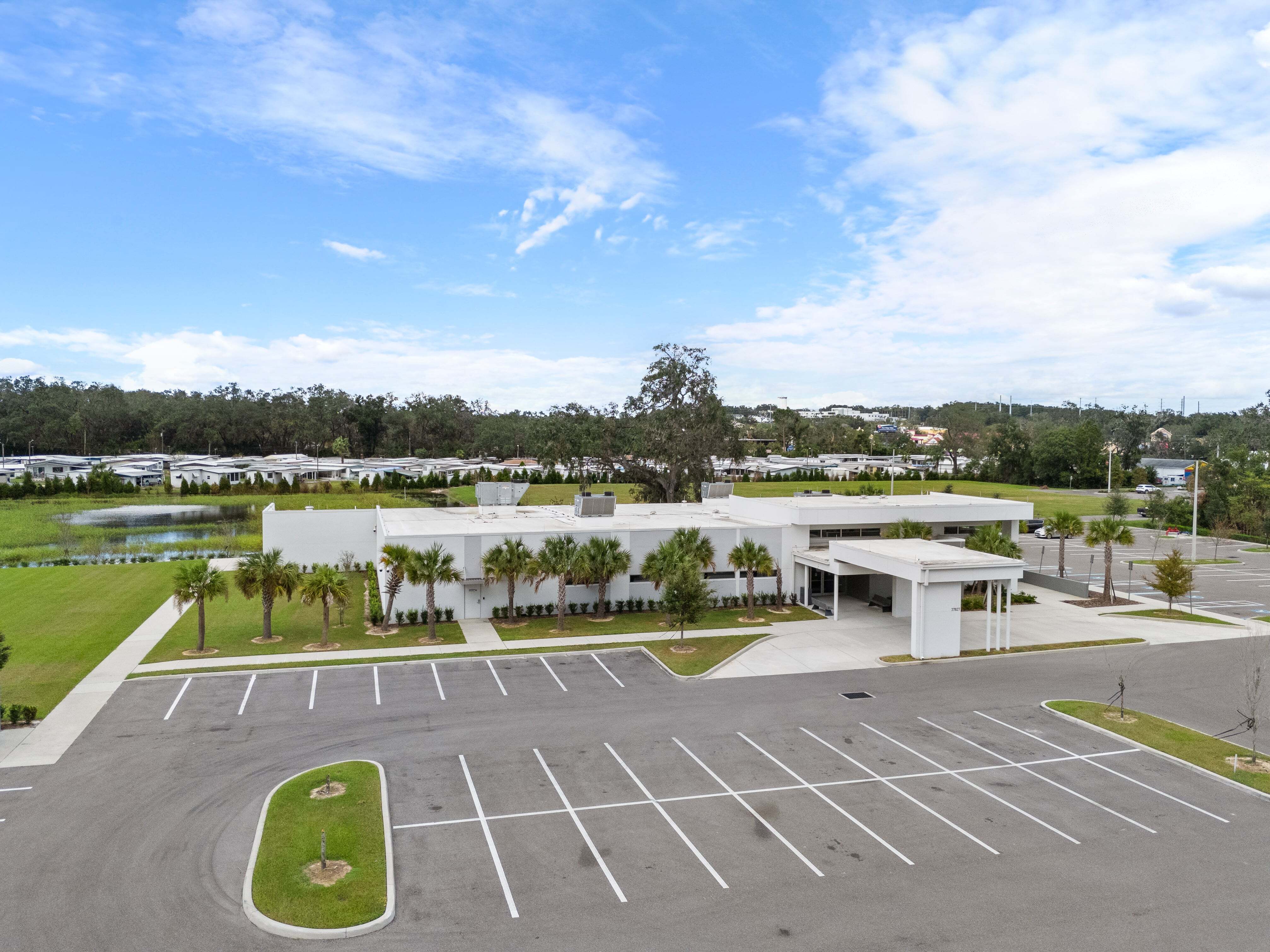 Paved parking spaces surrounding the Zephyrhills VA outpatient clinic